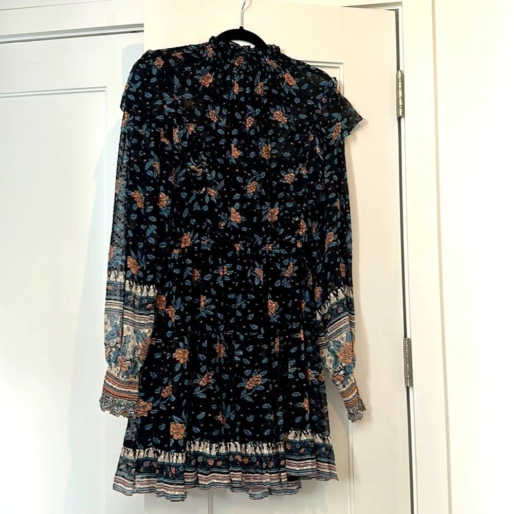 Ulla Johnson Womens Vivian Dress Floral Ruffle Neck Smocked Sleeve Black Size 2 - Picture 3 of 9